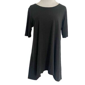 Comfy USA Size Small  Top Blouse Black Tunic Short Sleeve Boho Lagenlook